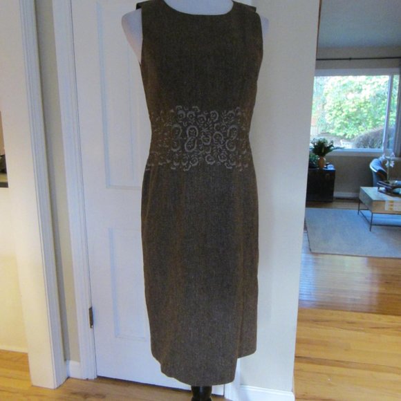 OSCAR DE LA RENTA Brown Embroidered Lined Shift Dress – Sz 6 - Picture 1 of 9